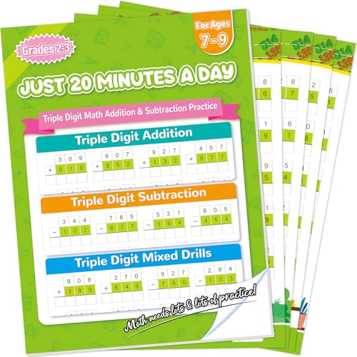 Addition and Subtraction Workbook Triple Digit Math Practice Worksheets for 2nd 3rd Grade, Addition&Subtraction Worksheets One Page A Day Math for Ages 6-9, Math Repetition Exercise Daily, 56 Pages - style: Level 4（Addition and Subtraction）