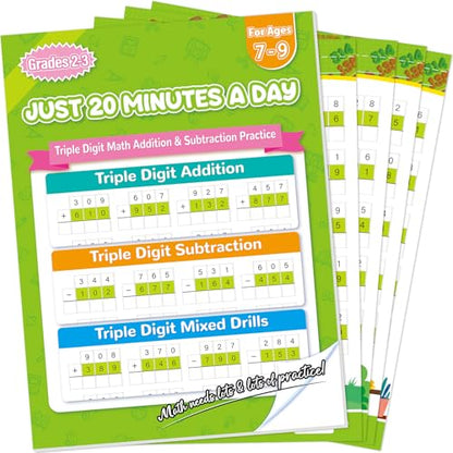 Addition and Subtraction Workbook Triple Digit Math Practice Worksheets for 2nd 3rd Grade, Addition&Subtraction Worksheets One Page A Day Math for Ages 6-9, Math Repetition Exercise Daily, 56 Pages - style: Level 4（Addition and Subtraction）