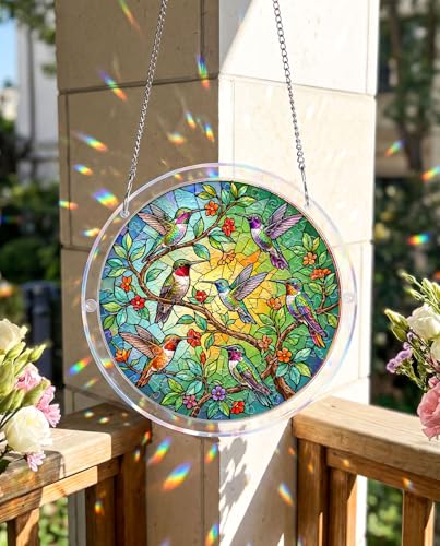 Acrylic Jigsaw Puzzle Suncatcher - Hummingbird Haven - color: Hummingbird Haven, size: S-7.4in*7.4in
