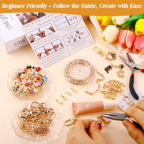 TOHONGADON 285 Pcs Keychain Making Kit, Bag Charm Kit with Gift Bag - color: 285 Pcs Keychain