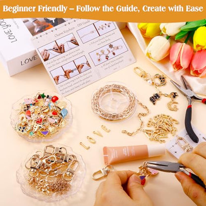 TOHONGADON 285 Pcs Keychain Making Kit, Bag Charm Kit with Gift Bag - color: 285 Pcs Keychain