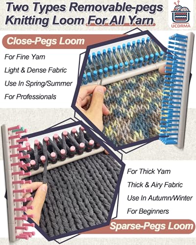 UCDRMA Upgraded Large Adjustable Loom Knitting Kit with Removable-pegs, Up to 132 Sizes & Shapes Weaving Knitting Loom for Blankets/Scarves/Hats, Beginners Infinity Crochet Loom Kit with Instructions