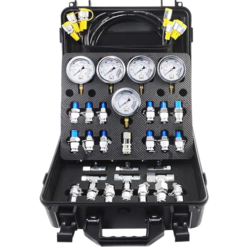 Hydraulic Pressure Test Kit with 5 Gauges(Max 10000 PSI), 13 Test Couplings 14 Tee Connectors 5 Test Hoses, Hydraulic Nitrogen Gauge Tester Set with Carrying Case for Excavator Construction Machinery - size: 5 Gauges 13 Test Couplings