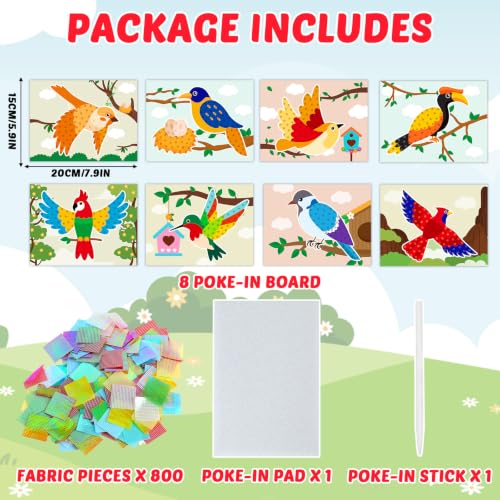 Lonfliness 8 Pcs Birds Poke in Craft Kits for Kids Mess Free DIY Art - style: Bird