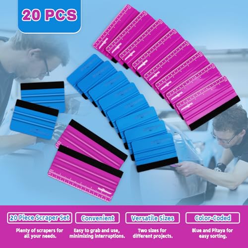 TECKWRAP Professional Felt Squeegee for Vinyl, 20 PCS - color: 20pcs Pitaya & Blue