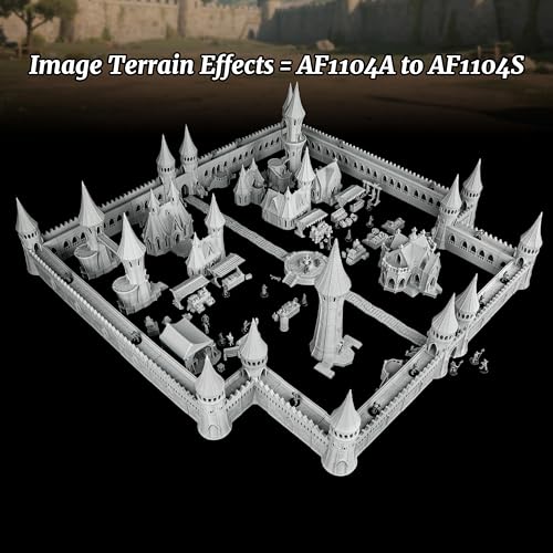 AUSPDICE DND Terrain 25mm Unpainted Medieval City Walls, 6-Piece RPG Set - color: Af1104 E City Walls 1