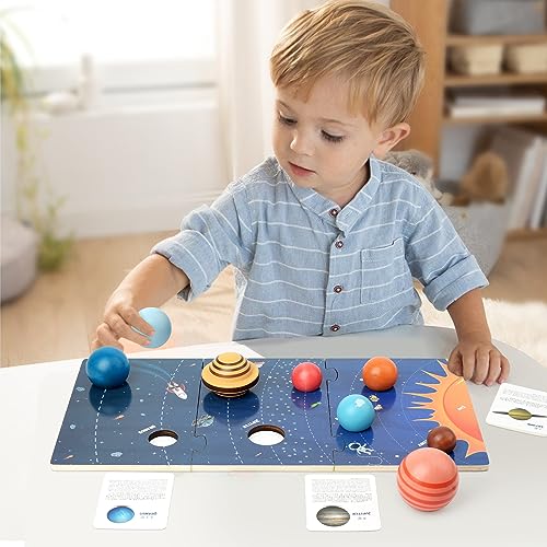 Wooden Solar System Puzzle for Kids Montessori Toys 3D Space Planets Models