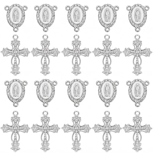 Jiali Q 20 Piece Set Rhinestone Cross Connectors and Pendants for Jewelry Making (Silver - Cross B) - color: Silver - Cross B