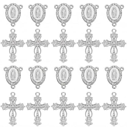 Jiali Q 20 Piece Set Rhinestone Cross Connectors and Pendants for Jewelry Making (Silver - Cross B) - color: Silver - Cross B