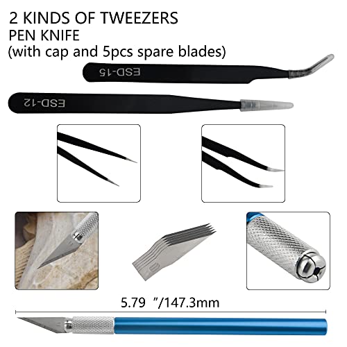 WMYCONGCONG 17 PCS Model Tools Kit Modeler Basic Tools Hobby Building Tools Kit for Gundam Beginner Hobby Model Assemble Building Repairing and Fixing