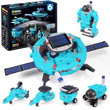 STEM Toys for Kids Ages 8-13, Christmas Birthday Gifts for 8 9 10 11 12 13 14 Year Old Teen Boys Girls, 6-in-1 Solar Robot Educational Science Building Experiment Kits - color: Light Blue
