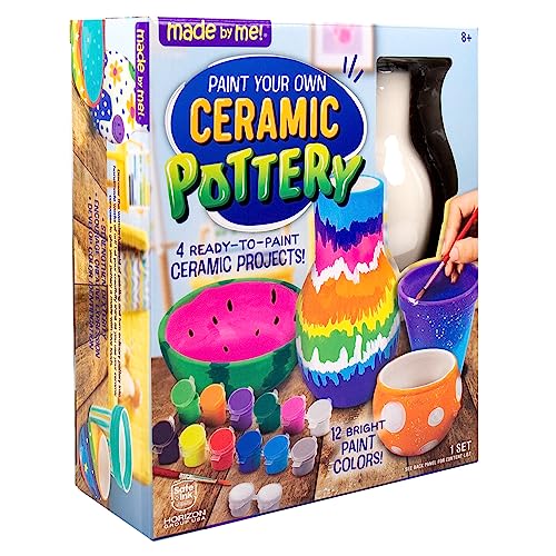 Made By Me Paint Your Own Ceramic Pottery, Fun Ceramic Painting Kit for Kids, Paint Your Own Ceramic Pottery Dish, Flower Pot, Vase & Bowl, Great Staycation Activity for Kids Ages 6, 7, 8, 9, Multi
