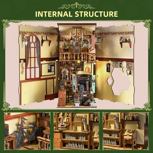MiniCity Book Nook Kit, DIY Miniature Dollhouse Book Nook Kit with Dust Cover and LED Light-The Radium Lady - color: The Radium Lady