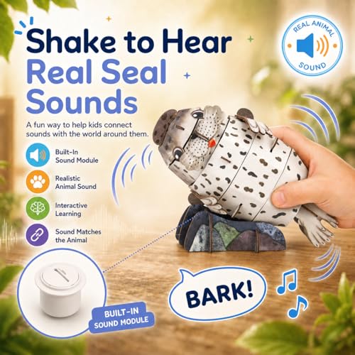 MierEdu Build 'N' Sound 3D Puzzle for Kids, Animal Puzzle with Sound Module, Educational STEM Craft Kit, FSC Paper Model Building Toy Gift for Ages 6+ - color: Seal