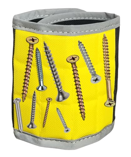 BYKES Magnetic Wristband for Holding Screws, Nails & Tools | Strong Magnetic Extra Large Tool | Portable DIY Magnetic Wristband | Wide Surface Magnet | Heavyduty Tool Gift for Handyman | Yellow/Gray - size: Extra Large