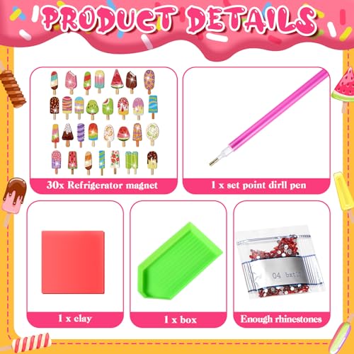 Remuuly 30 Pcs Ice Cream Diamond Painting Magnets Diamond Art Kit for Adult - color: Ice Cream