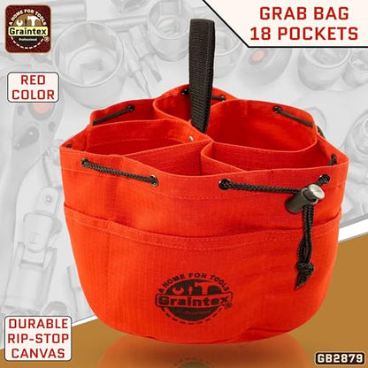 Graintex 18 Pockets Grab Bag Rip-stop Canvas Drawstring Closure, Small Part Organizer Pouch, Small Tools, Screws, Parts, Parachute Tool Bag for Efficient Storage - Red - color: Red