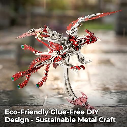 3D Metal Puzzles for Adults, Mechanical Phoenix Bird Model Kit - color: Phoenix-red