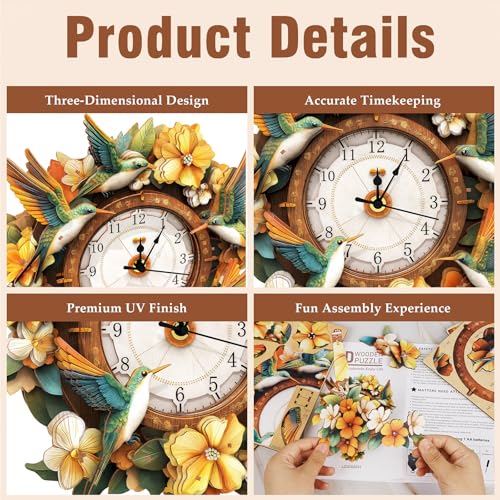 KAAYEE 3D Puzzles for Adults Hummingbird Clock Bird Wooden Puzzle DIY Craft - color: Hummingbird Clock