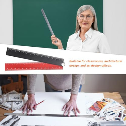 HARFINGTON 2pcs Folding Straight Ruler 30cm Metric Aluminum Alloy Protractor Foldable Angle Ruler Geometric Measuring Tool with Angle Line for Architects Artists Office, Black Red/Red Green - color: Black Red/Red Green