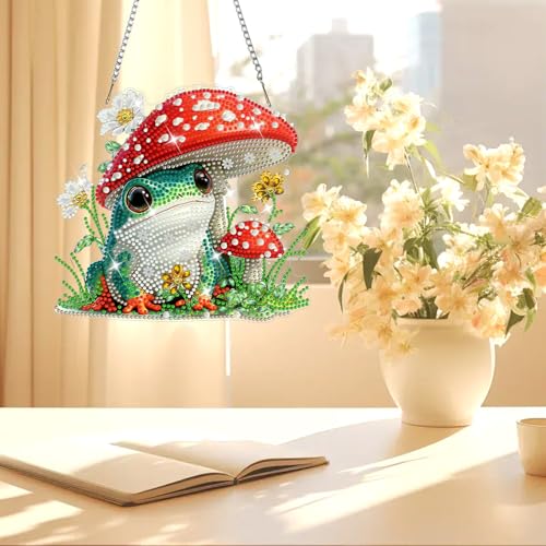 AIRDEA Hanging Diamond Painting Kits Frog,Special Shaped Diamond Art Kits Cute Gem Art Pendant Decor,19.5x18.08cm - color: red green white