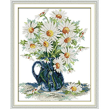 ITSTITCH Stamped Cross Stitch Kits for Beginners Full Range of Cross Stitching Preprinted Pattern for Kids or Adults, Embroidery Needlepoint Starter Kits-Daisy vase, 15x18 inch - color: Daisy vase, 15x18 inch
