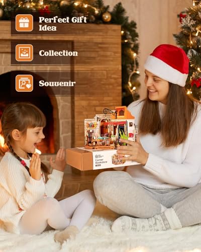 Rowood Miniature House Kit,Mother's Day Mini House Building Kit with LED,DIY Dollhouse Craft Kits for Adults,Birthday for Women Ages 14+(Corner Bookstore) - style: Corner Bookstore
