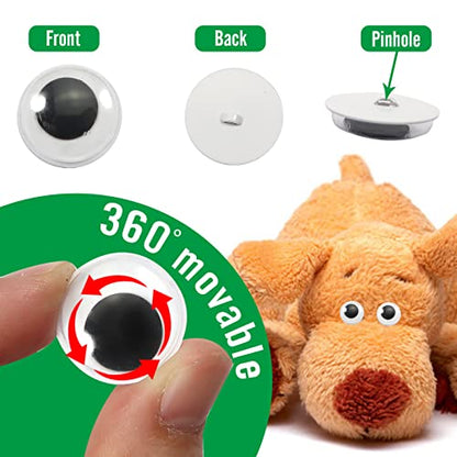 TOAOB 172pcs Sew On Googly Wiggle Eyes Buttons 8mm to 20mm Assorted Sizes Black Round Plastic Eyes for DIY Stuffed Animals Scrapbooking Sewing Crafts