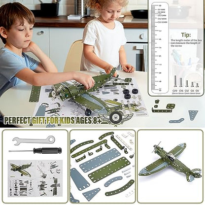 STEM Projects for Kids Ages 8-12 12-16, 258 Pieces Erector Sets Airplane Model kit, Model Aircraft Metal Building Toys Birthday for 10-14 Year Old and Up Boys Girls Adults - style: Model Airplane