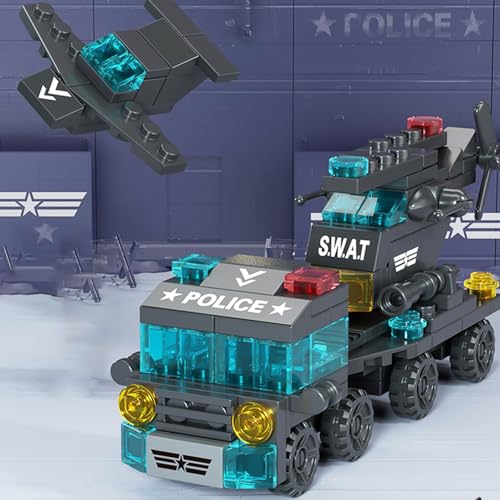 Special Police Building Blocks Toy - 7 in 1 Transformable Police Car Set, SWAT Truck & Helicopter STEM Toys for Kids Ages 6-12, Creative Birthday Gifts for Boys & Girls - color: City Special Police
