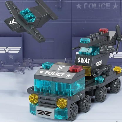 Special Police Building Blocks Toy - 7 in 1 Transformable Police Car Set, SWAT Truck & Helicopter STEM Toys for Kids Ages 6-12, Creative Birthday Gifts for Boys & Girls - color: City Special Police