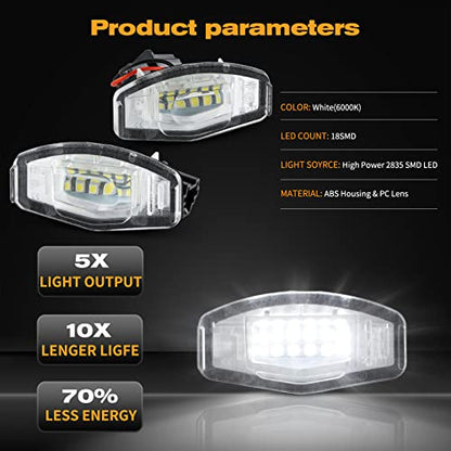 POPMOTORZ LED License Plate Lights Assembly Compatible With 2003-2012 Honda Civic Accord MR-V/Pilot Odyssey City MK4 & 1999-2009 Acura MDX RI TI TSX ILX RDX - 2 Pack 18 SMD Xenon White - size: For Honda Acura