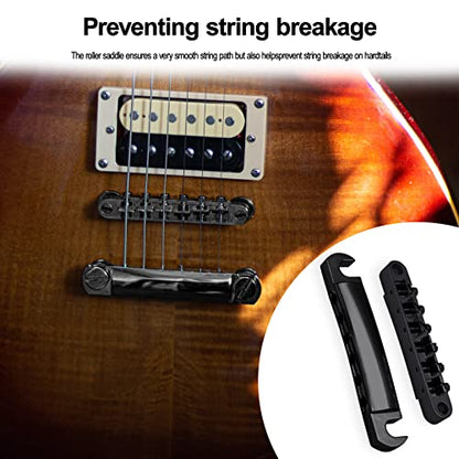 MAXCHEER A Set of String Saddle Tune-O-Matic Bridge & Tailpiece For GB LP Style Electric Guitar (Black) - color: Black