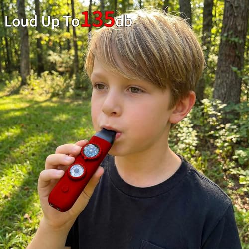 Multifunctional Survival Emergency Whistle for Kids with Compass Hiking Survival, Thermometer & Neck Lanyard | Emergency Safety Gear for Hiking, Camping, Kayaking, Boating, Climbing - color: Red2pcs