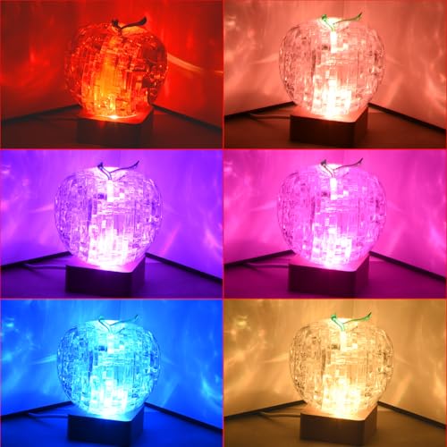 3D Crystal Puzzle, Night Light with Base, DIY Crafts for Age 14+, Birthday Gifts for Adults, Plastic Apple DIY Puzzle Blocks 3D Model Toy(Green) - color: Green