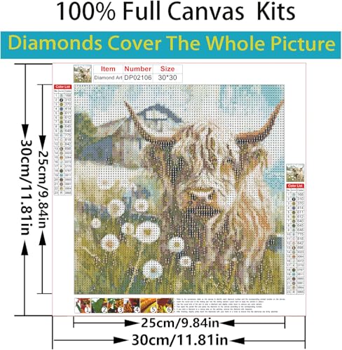 Diamond Art Kits for Adults,Highland cow Diamond Painting Kits 12x12in - color: DP02106