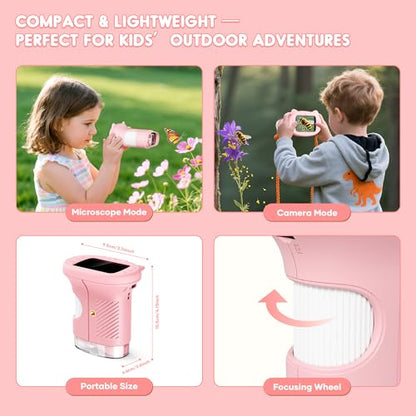 Kids Digital Microscope, 1000X with 2.4" IPS Screen - color: Pink2