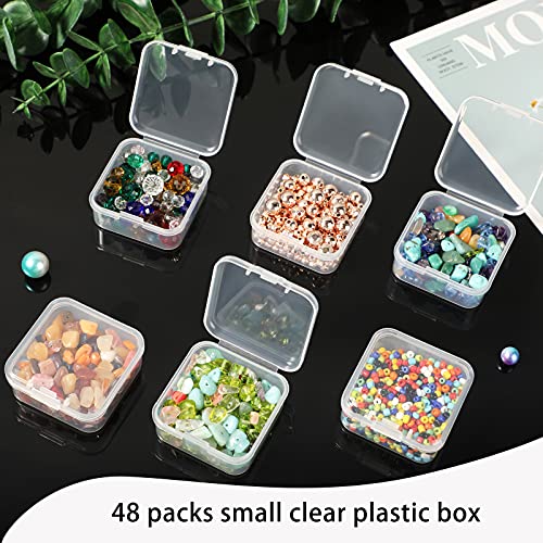 SATINIOR 48 Packs Clear Small Plastic Containers Transparent Storage Box with Hinged Lid for Items Crafts Jewelry (1.7 x 1.7 0.79 Inches) - size: 1.7 x 1.7 x 0.79 in