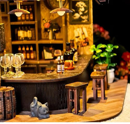 Book Nook Kit, 3D Wooden Miniature Tavern & Pub Dollhouse with LED Lights - DIY Mini House Craft Model for Adults, Birthday Valentine's Day Gift for Women Men - style: Victorian Pub Bar