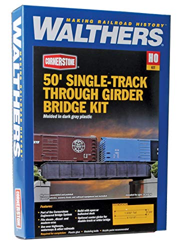 Walthers Cornerstone HO Scale Model 50' Single-Track Railroad Through Girder Bridge - Kit - style: Kit - 6-15/16 x 2-3/8 x 1-3/32" 17.6 x 6 x 2.7cm