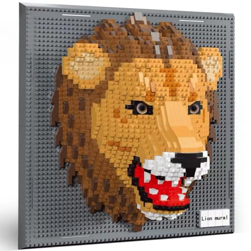 3D Lion Animal Wall Art Micro Mini Building Blocks Set for Adults, No Compatible with Lego, Unique Table Display & Home Wall Decor, Creative Toy Gift for Chritsmas Birthday (2005 PCS) - style: Lion