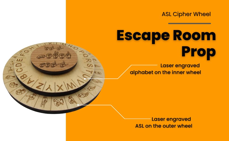 Wooden ASL Cipher Wheel & Decoder | Educational STEM Tool for Learning American Sign Language & Cryptography | Unique Gift for Teachers & Students, Durable Escape Room Puzzle Prop - size: Sign Language