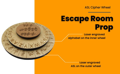 Wooden ASL Cipher Wheel & Decoder | Educational STEM Tool for Learning American Sign Language & Cryptography | Unique Gift for Teachers & Students, Durable Escape Room Puzzle Prop - size: Sign Language