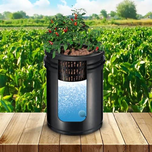 VEVOR RDWC Hydroponics Grow System, Hydroponic Growing Kit with Top Drip, Recirculating Deep Water Culture 4 Buckles and 1 Reservoir, with Air Pump and Water Level Device for Leafy Vegetables - style: 4 Buckets+1 Reservoir