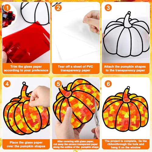 32 Sets Fall Thanksgiving Suncatchers Craft Kit DIY Window Stained Glass Effect Autumn Harvest Paper Crafts Home School Classroom Decoration Kid Birthday Gift Creative Art Project Activity Game - style: Fall