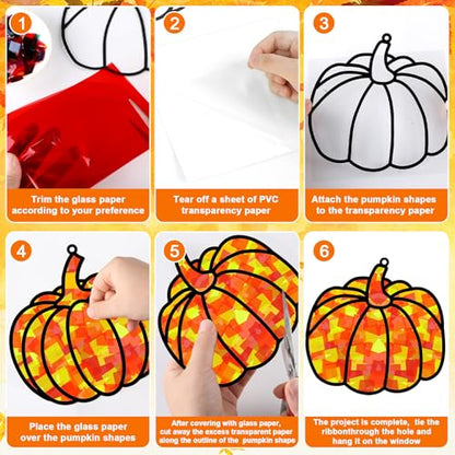 32 Sets Fall Thanksgiving Suncatchers Craft Kit DIY Window Stained Glass Effect Autumn Harvest Paper Crafts Home School Classroom Decoration Kid Birthday Gift Creative Art Project Activity Game - style: Fall