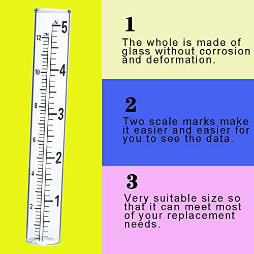 YZDTECH 4 PCS Rain Gauge Glass Replacement Tube, Glass Rain Gauges Replacement Tubes Best Rated for Yard Garden Outdoor Lawn, 5 inch with Tube Brush - color: glass rain gauge tube