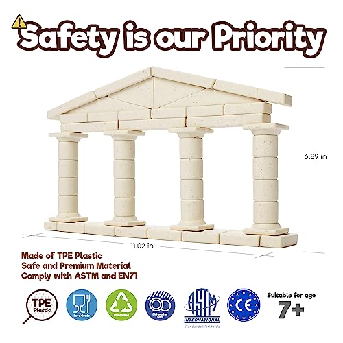 Taksa Toys Ancient Greek Facade Stem Toys Unique Educational Stackable Building Blocks, for Kids Ages 7 8 9 10+ Years Old, Indoor Architectural Kit Learning Games, Montessori Toys for Children, 55 Pcs