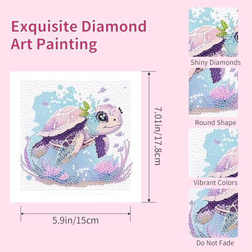 PERFECTSIGHT Cute 5D Diamond Art Kits, Kawaii DIY Painting Art for Adults Teen, 4 Pack Diamond Arts and Crafts Sets, Big Gem Full Drill Diamond Dots for Women (Turtle+Fox+Cow+Elephant) - style: Turtle+Fox+Cow+Elephant