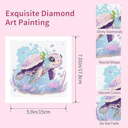PERFECTSIGHT Cute 5D Diamond Art Kits, Kawaii DIY Painting Art for Adults Teen, 4 Pack Diamond Arts and Crafts Sets, Big Gem Full Drill Diamond Dots for Women (Turtle+Fox+Cow+Elephant) - style: Turtle+Fox+Cow+Elephant